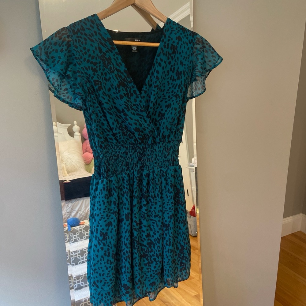 Aqua Teal and Black Patterned Dress